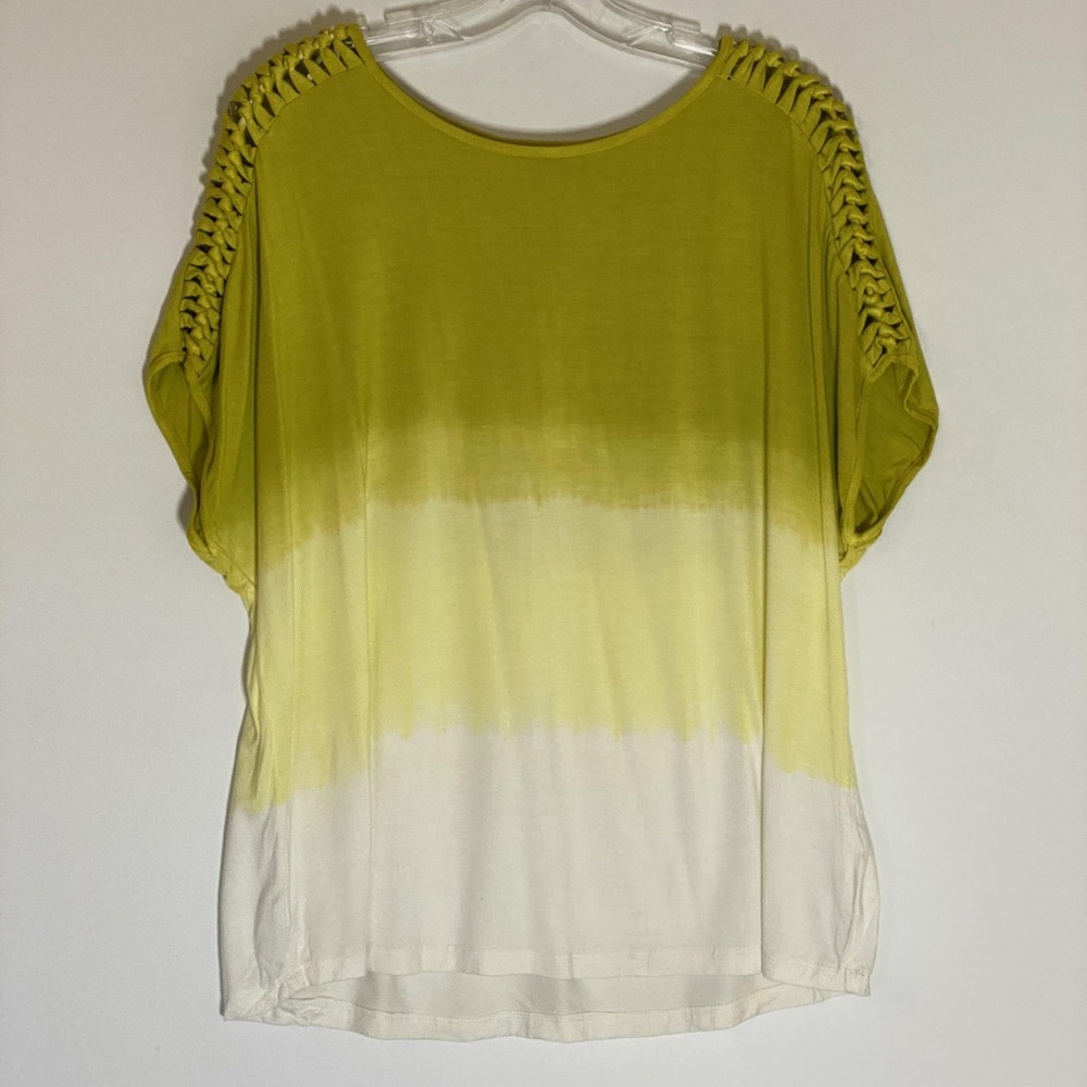 Rxb Top Womens Petite Medium Green Antique Moss Tie Dye Crochet Sleeve